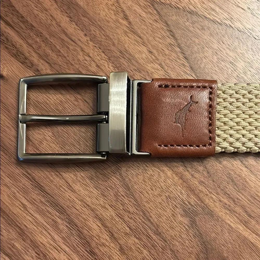 NEW Tommy Bahama Two Sided Brown and Tan Woven Belt with Leather Trim - L/XL